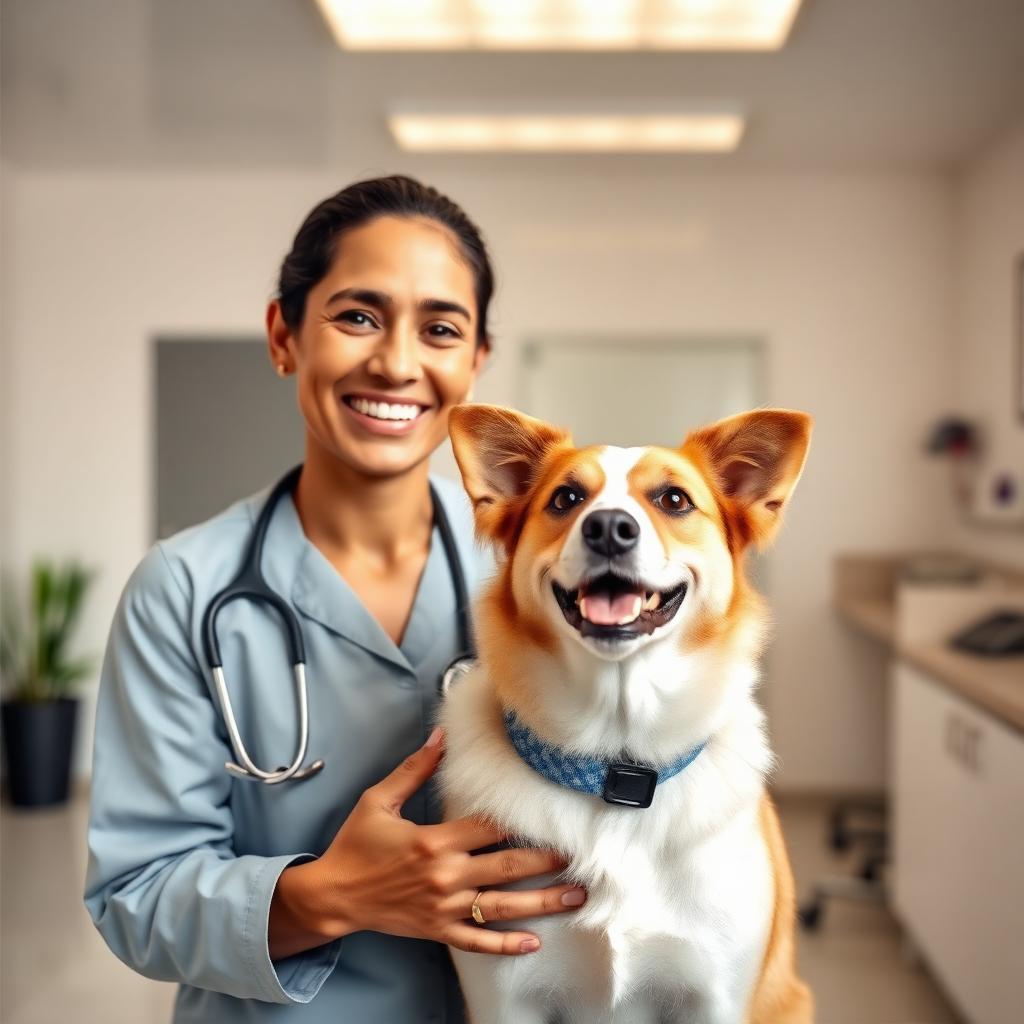 Veterinarian with a happy dog